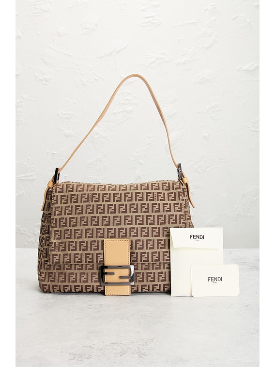 FWRD Renew Fendi Zucchino Mama Baguette Shoulder Bag in Beige | FWRD