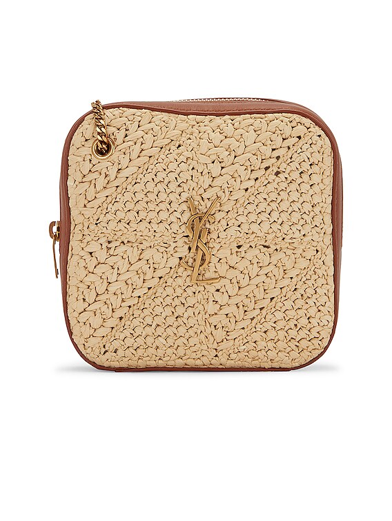 Saint Laurent Jamie Mini Cube Raffia Crossbody Bag