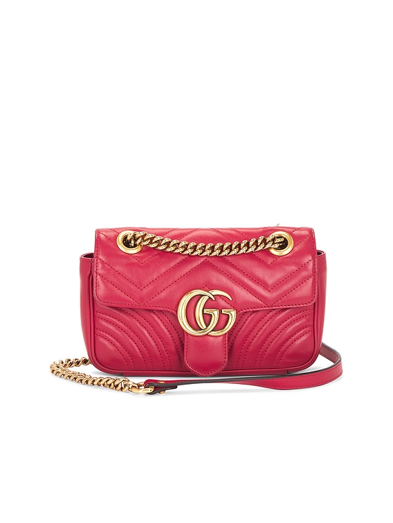 FWRD Renew Gucci Mini GG Marmont Shoulder Bag in Hibiscus Red | FWRD