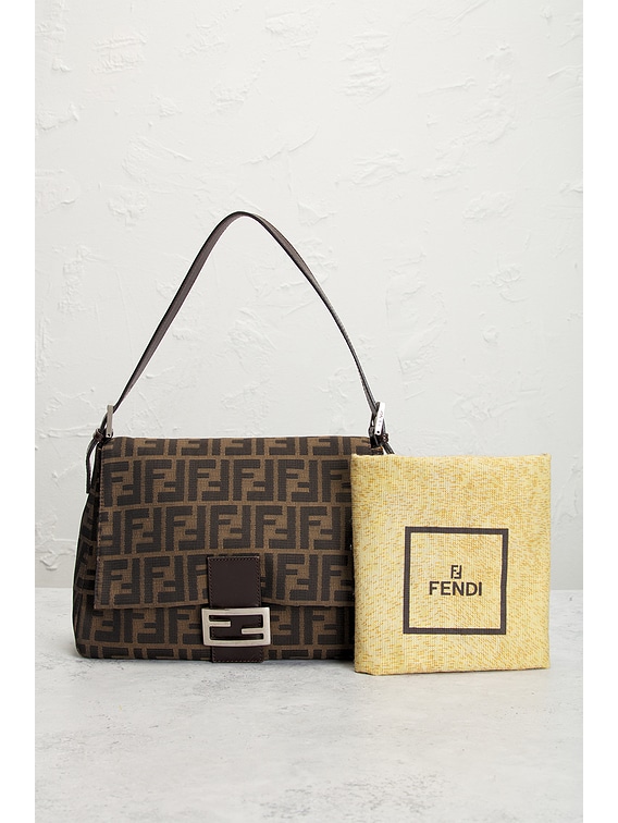 FWRD Renew Fendi Zucca Mama Forever Baguette Shoulder Bag in Tobacco Brown 