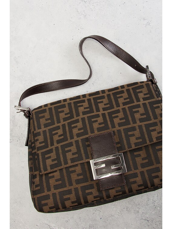 fendi zucca mama baguette tobacco FWRD Renew Fendi Zucca Mama Forever Baguette Shoulder Bag in Tobacco Brown