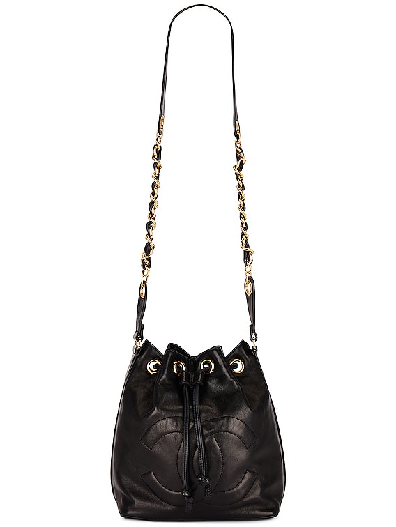FWRD Renew Chanel Coco Drawstring Chain Bucket Bag in Black