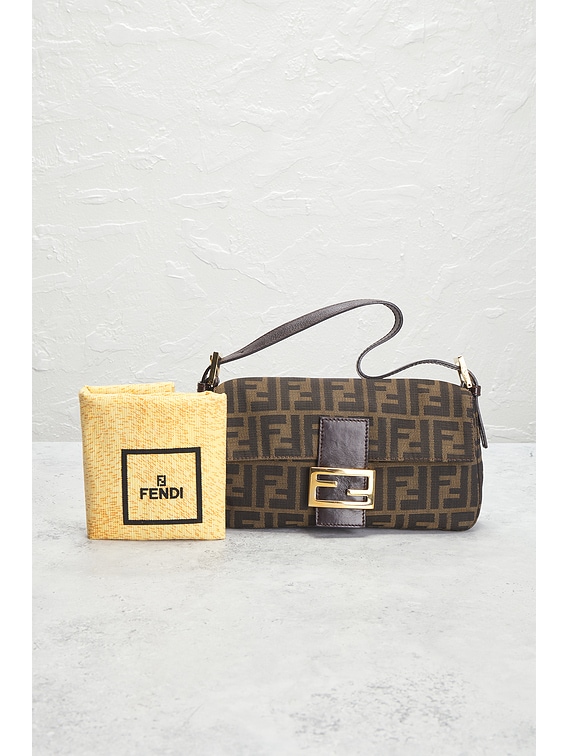 FWRD Renew Fendi Zucca Baguette Shoulder Bag in Brown | FWRD