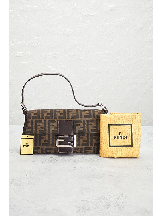 FWRD Renew Fendi Zucca Baguette Shoulder Bag in Brown | FWRD