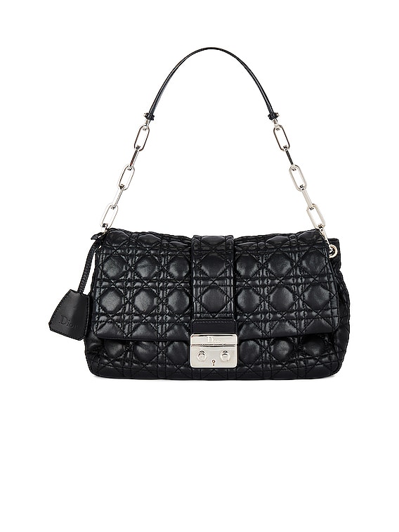 Christian Dior Black Leather Quilted With Lock Shoulder Tote Bag