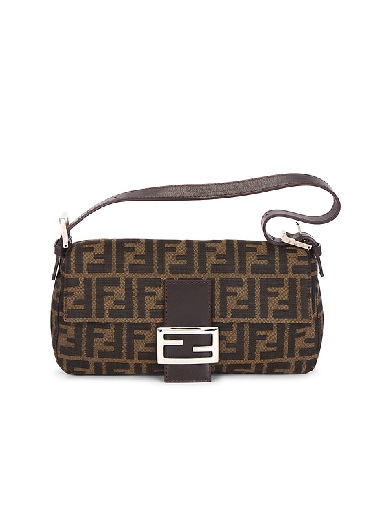 FWRD Renew Fendi Zucca Baguette Shoulder Bag in Tobacco Brown