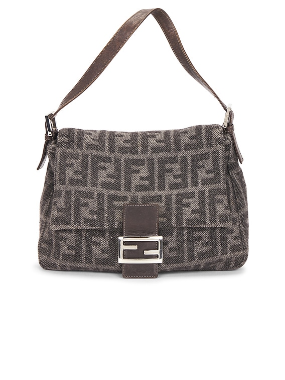 FWRD Renew Fendi Zucca Mama Forever Baguette Shoulder Bag in Grey