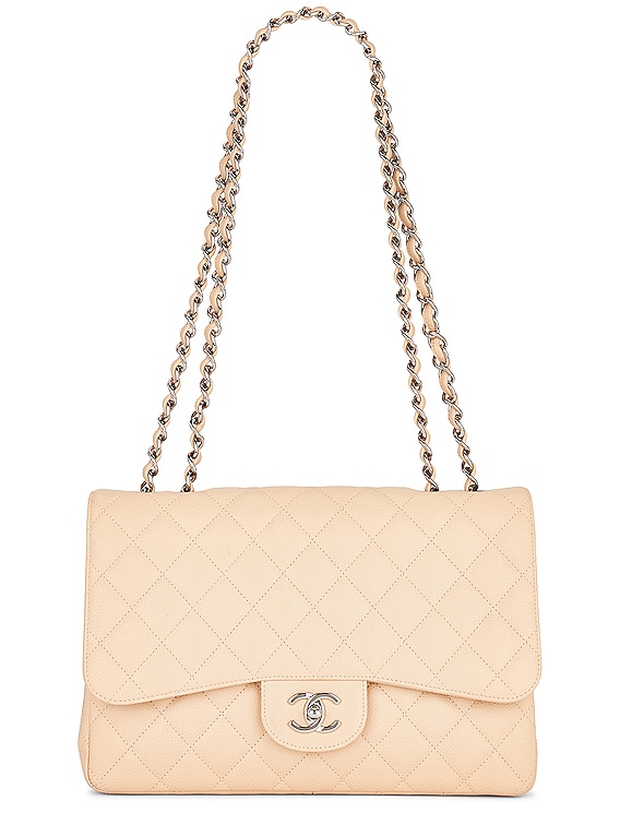 chanel Chanel Large Quilted Caviar Classic Single Flap Shoulder Bag in Beige - Beige. Size all.