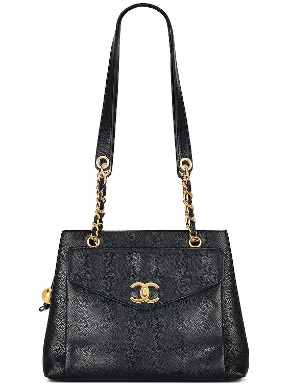 FWRD Renew Chanel Turnlock Caviar Chain Shoulder Bag in Black