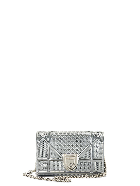 Dior Metallic Silver Micro Cannage Leather Mini Diorama Shoulder Bag