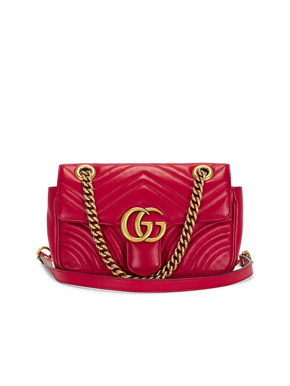 FWRD Renew Gucci Mini GG Marmont Shoulder Bag in Hibiscus Red | FWRD
