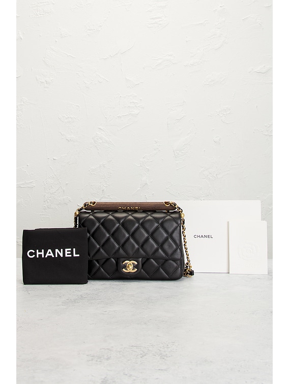 FWRD Renew Chanel Lambskin Small Wenge Wood Flap Bag in Black | FWRD