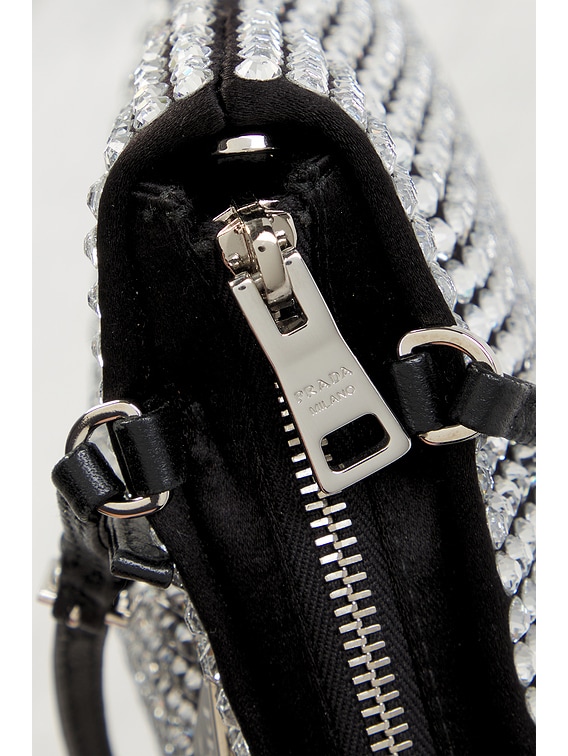 FWRD Renew Prada Crystal Embellished Satin Tote Bag in Silver | FWRD