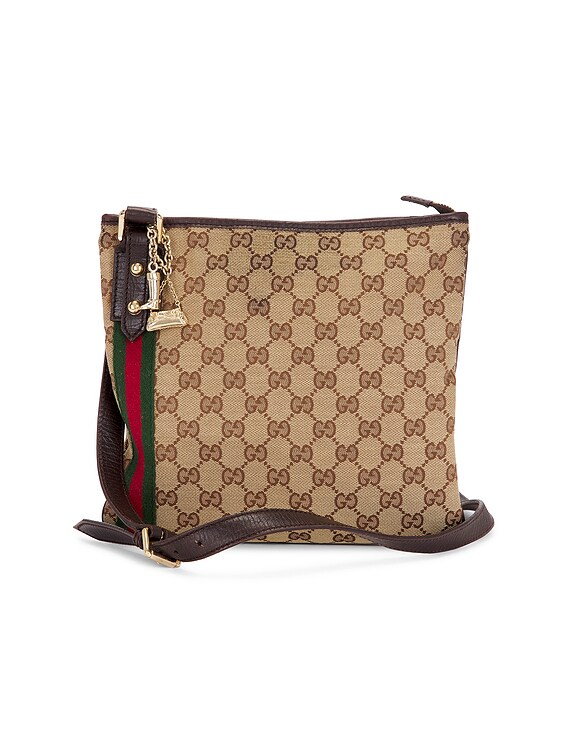 FWRD Renew Gucci Jolicoeur Flat Messenger Bag in Brown | FWRD