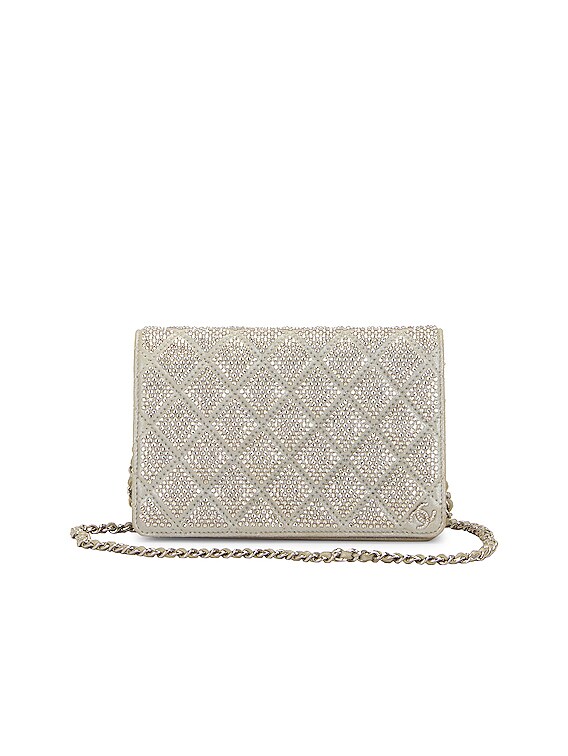 FWRD Renew Chanel Matelasse Crystal Chain Wallet Shoulder Bag in Silver