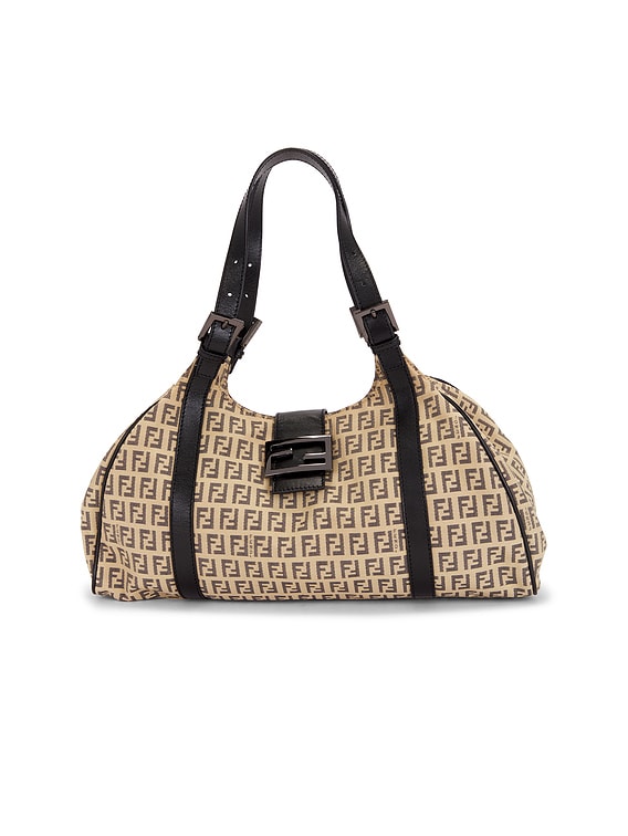 FWRD Renew Fendi Zucchino Shoulder Bag in Beige | FWRD