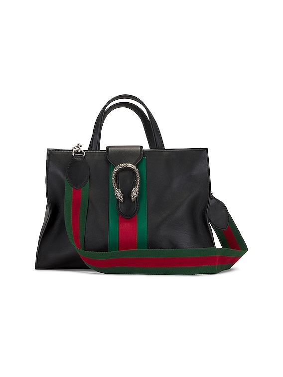 FWRD Renew Gucci Dionysus Leather 2 Way Tote Bag in Black