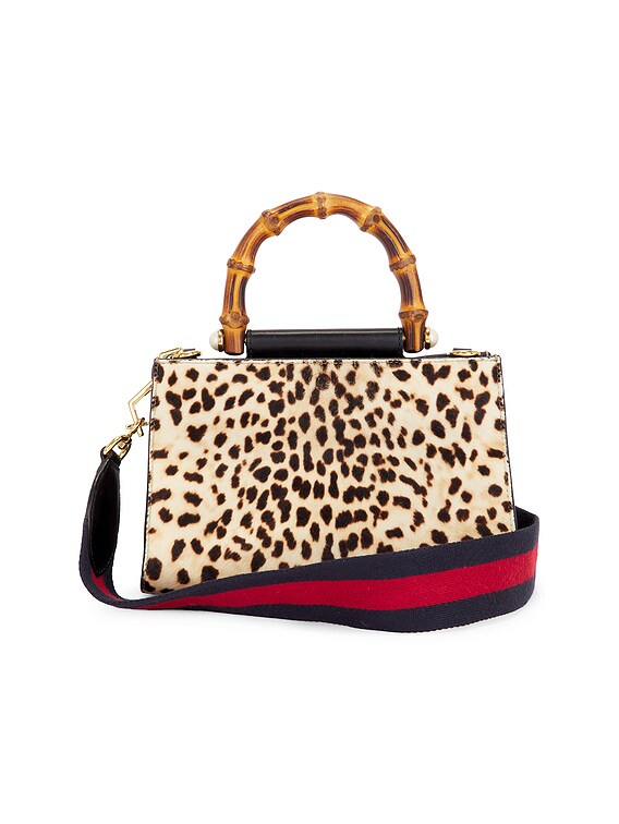 FWRD Renew Gucci Leopard Print Calf Hair Bamboo Nymphaea Handbag