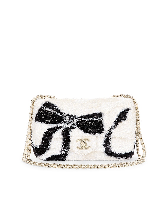 FWRD Renew Chanel Sequin Ribbon Mini Rectangular Flap Bag in White