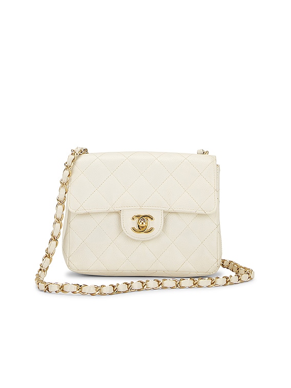 FWRD Renew Chanel Caviar Single Flap Shoulder Bag in White