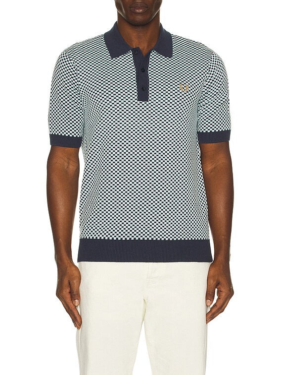 Fred Perry Chequerboard Knitted Polo Shirt in Dark Airforce | FWRD