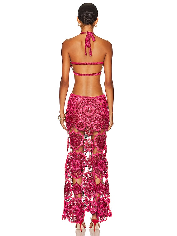 Cult Gaia Accalia Crochet Gown in Ghermez Rose | FWRD