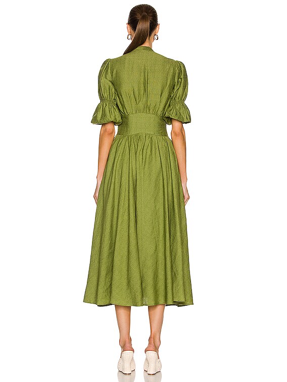 green emerald velvet dress Samuel Gu Yang Green Willow Ruche Midi Dress Green / UK12