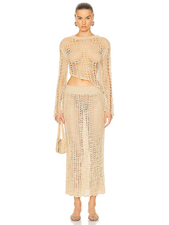 Cult Gaia Dawson Crochet Coverup Skirt in Champagne | FWRD