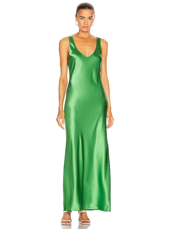 GALVAN Satin Valletta Dress in Jungle Green | FWRD