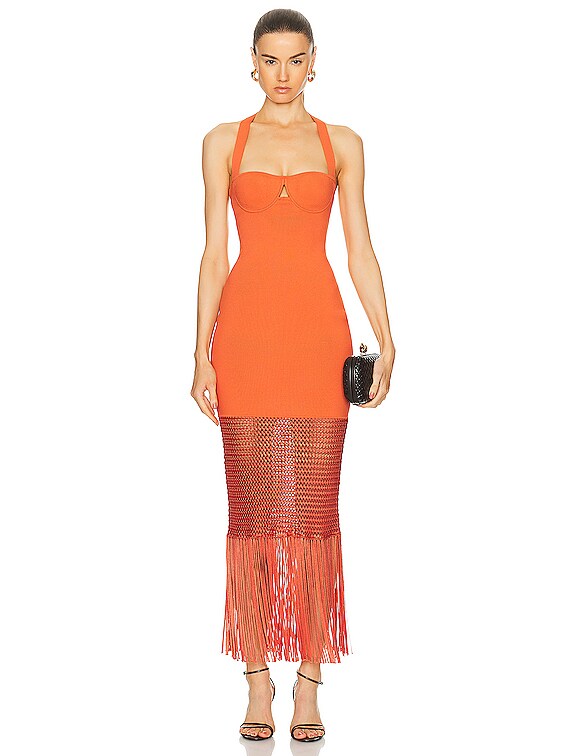 GALVAN Fringe Diana Dress in Coral | FWRD