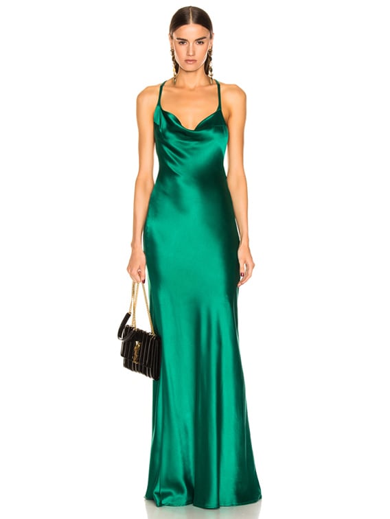 green silk dress long