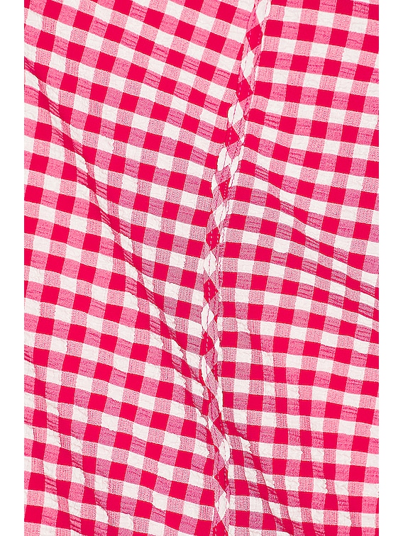 ganni ruched gingham stretch-seersucker maxi dress GANNI Ruched Gingham Stretch-Seersucker Maxi Dress