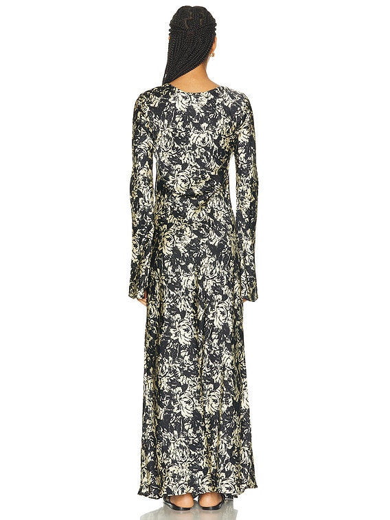 chinese dress ladies GANNI-Printed Stretch Satin Slit Long Dress-W0375 065  Dope