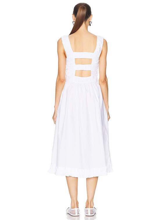Ganni Midi Smock Dress in Bright White | FWRD