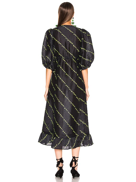 Ganni Silk Linen Dress in Black | FWRD