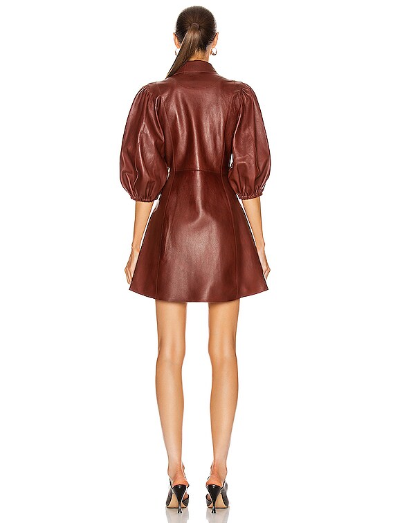 Ganni Lamb Leather Dress in Brown in Decadent Chocolate | FWRD