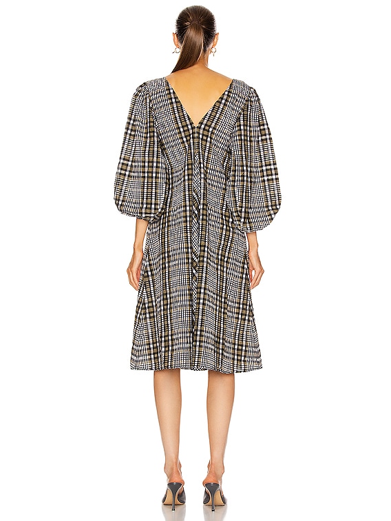 【関税＆送料込み】Ganni Dress Soft Chambray Blue Seersucker Check Mini Smock Dress | GANNI US