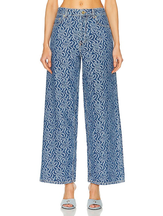 Blue Jacquard Denim Wide Pants