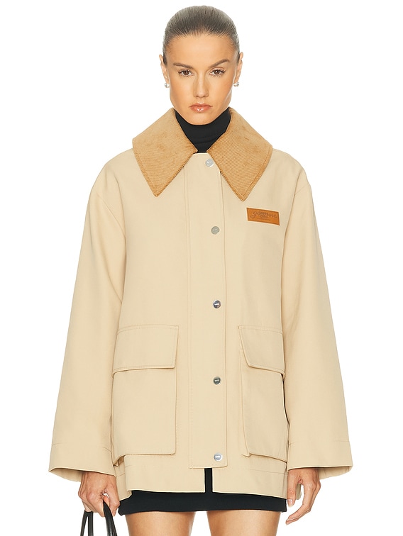 Ganni Twill Barn Jacket in Pale Khaki | FWRD