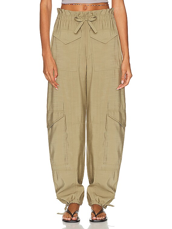 Ganni Light Slub High Waist Pocket Pants in Aloe