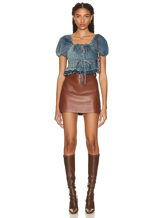 Ganni Denim Puff Sleeve Top in Tint Wash | FWRD