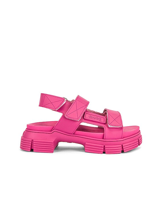 Ganni Recycled Rubber Sandal in Shocking Pink FWRD