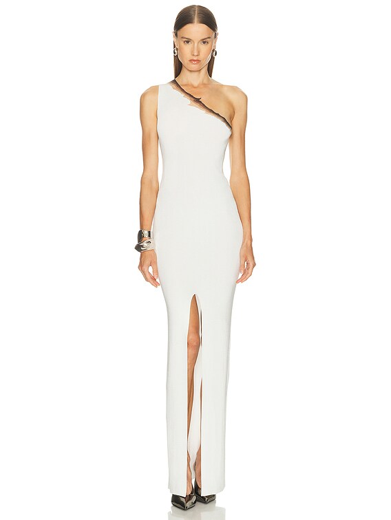 Grace Ling Flame One Shoulder Maxi Dress in White Marshmallow | FWRD