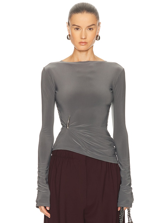 Grace Ling Claw Draped Long Sleeve Top in Grey | FWRD