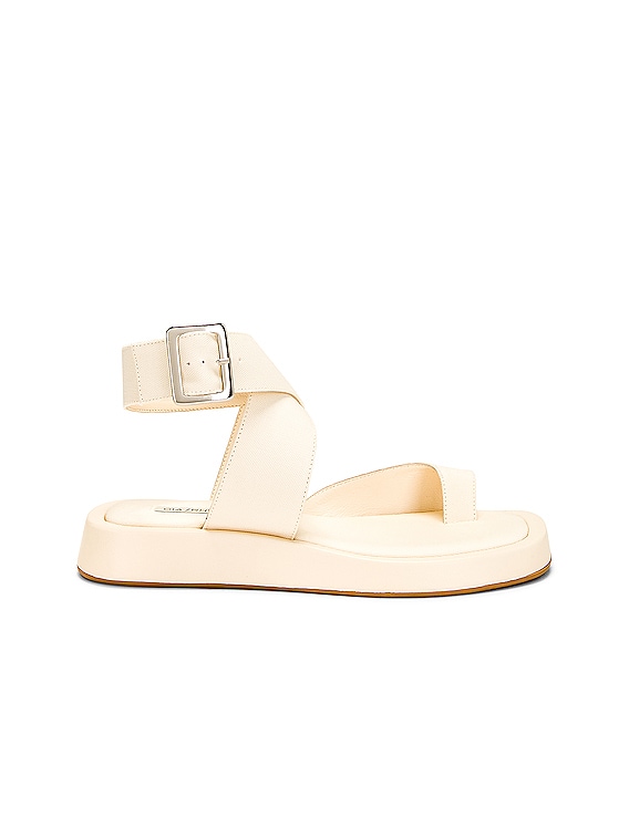 GIA BORGHINI x RHW Toe Ring Wrap Canvas Flat Sandal in Cream