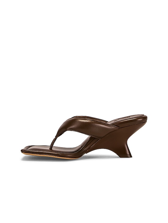 GIA BORGHINI Leather Thong Wedge Sandal in Coffee Brown | FWRD