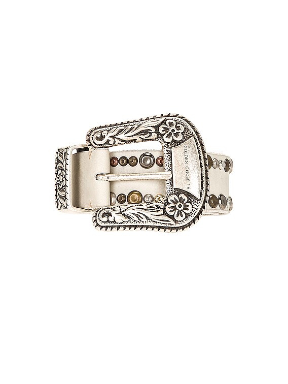 Golden Goose Lace Washed Leather Stud Belt in Off White | FWRD