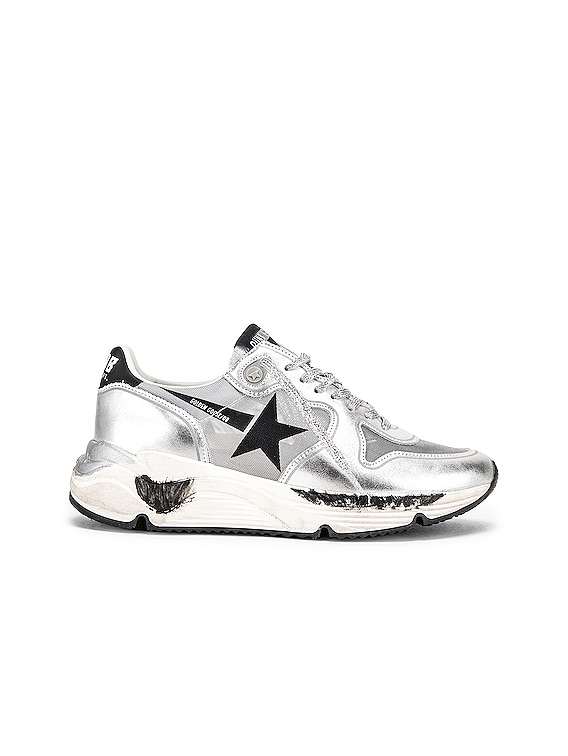 Golden Goose Running Sole Sneakers in Silver Net & Black Star | FWRD