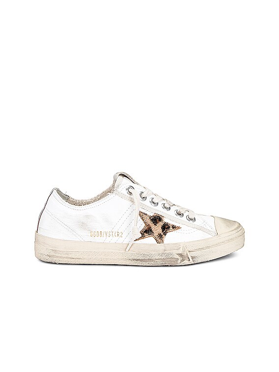 Golden Goose V-star 2 Sneaker in White, Beige Brown Leopard