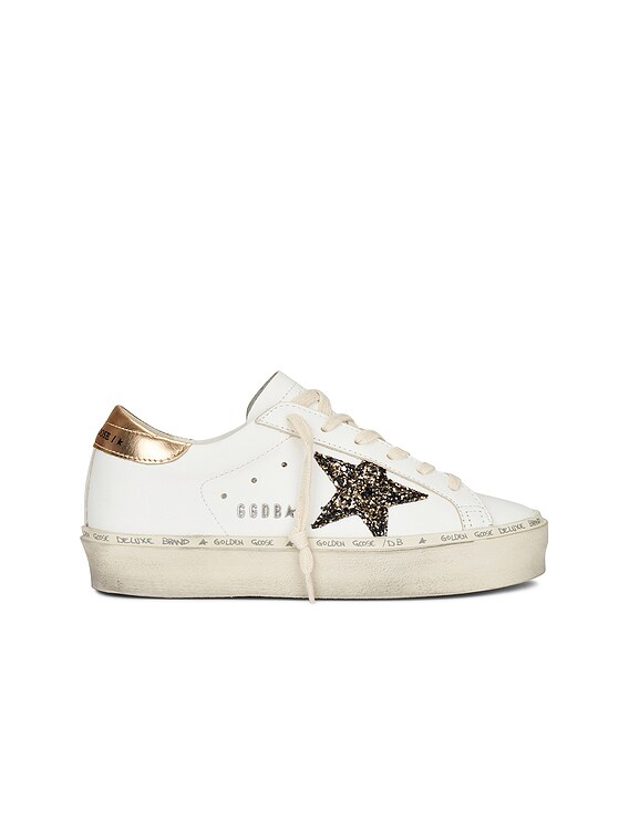 Golden Goose Hi Star Sneaker in White Black Gold Gold FWRD